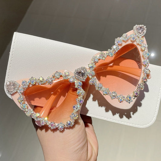 Retro Cat-Eye Crystal Rhinestone Heart Diamond Ladies Sunglasses