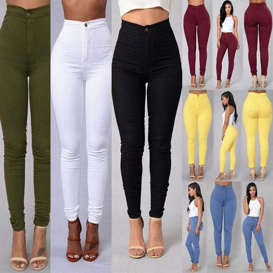 Solid Color High Waist Stretch Ladies Denim Pants