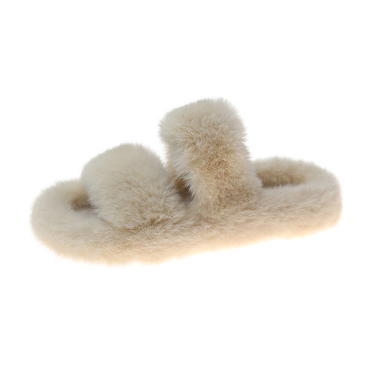 Furry Thick Indoor Double Strap Women's Slippers