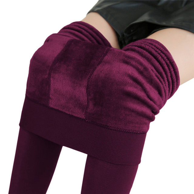 Velvet Lined Solid Color Warm High Waist Leggings