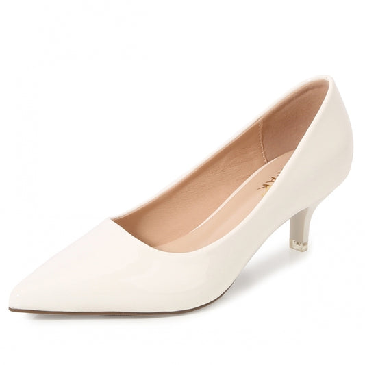 Solid Color Shallow Patent Leather Pointed Toe Low Heel Pumps