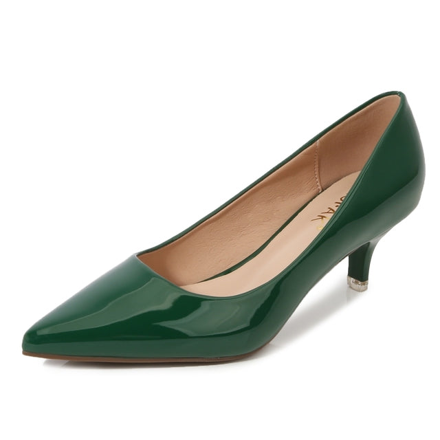 Solid Color Shallow Patent Leather Pointed Toe Low Heel Pumps