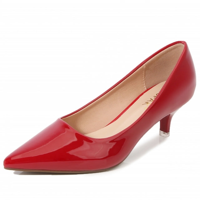 Solid Color Shallow Patent Leather Pointed Toe Low Heel Pumps