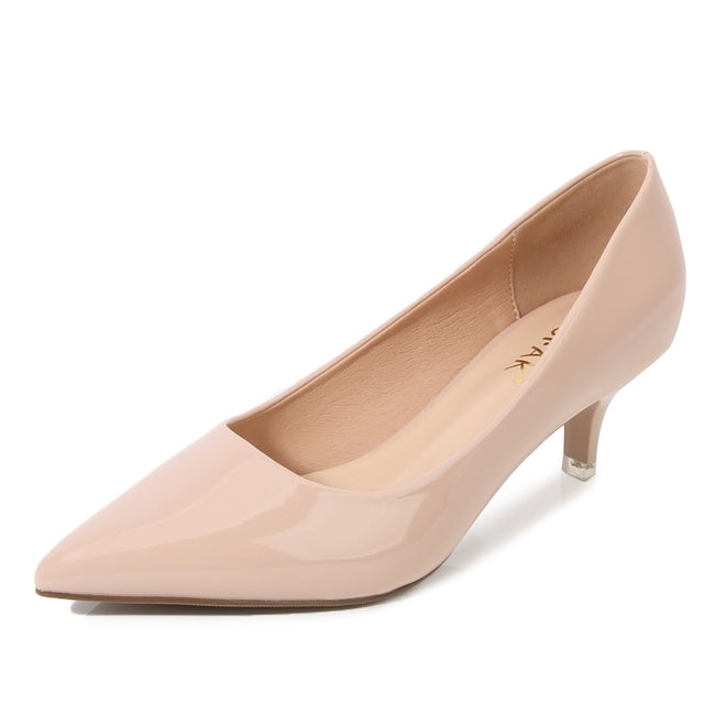 Solid Color Shallow Patent Leather Pointed Toe Low Heel Pumps