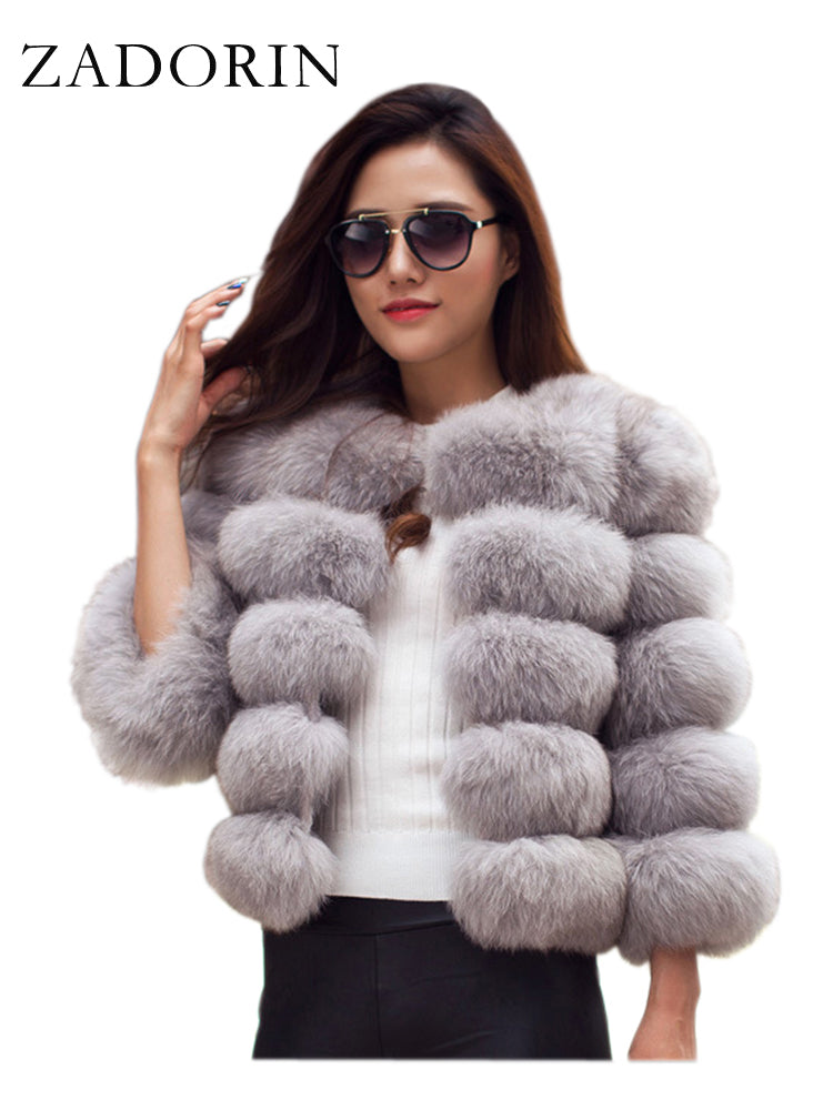 Faux Mink Fur Patchwork Women's Jacket to 3X