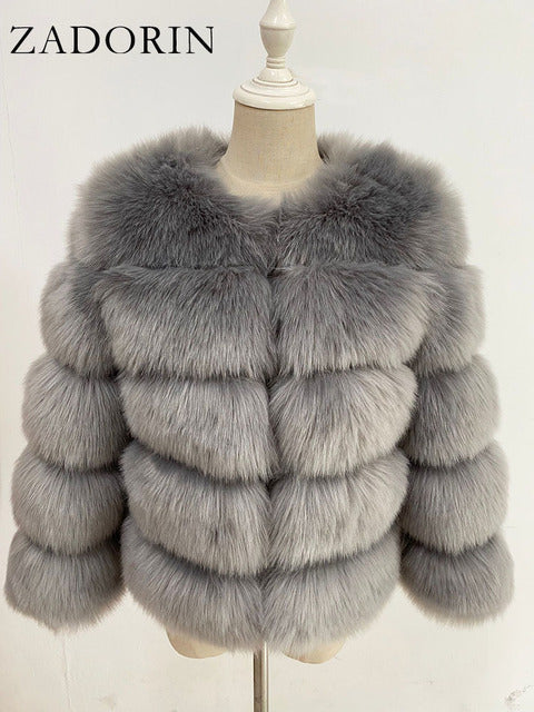 Faux Mink Fur Patchwork Women's Jacket to 3X