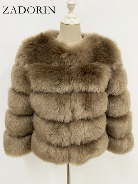 Faux Mink Fur Patchwork Women's Jacket to 3X