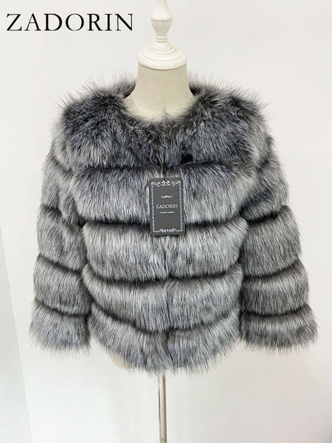 Faux Mink Fur Patchwork Women's Jacket to 3X