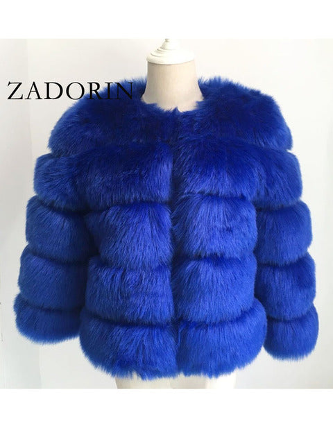 Faux Mink Fur Patchwork Women's Jacket to 3X