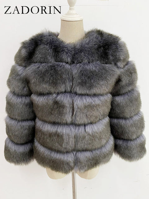 Faux Mink Fur Patchwork Women's Jacket to 3X