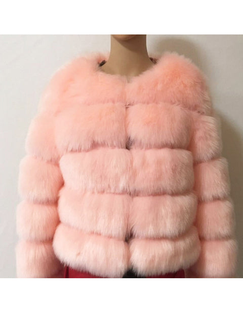 Faux Mink Fur Patchwork Women's Jacket to 3X