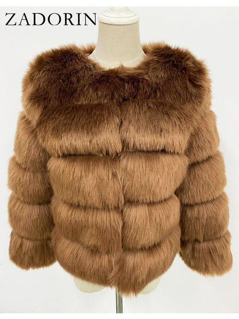 Faux Mink Fur Patchwork Women's Jacket to 3X