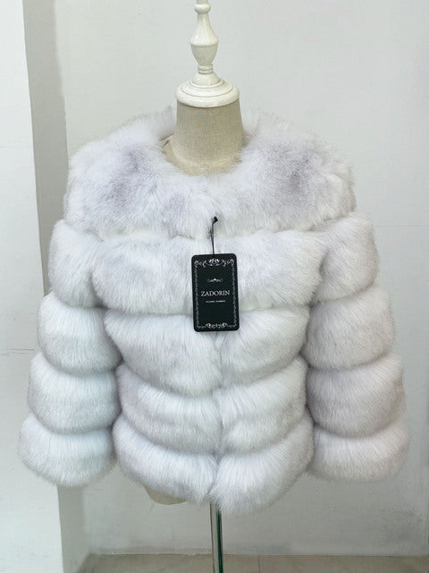 Faux Mink Fur Patchwork Women's Jacket to 3X