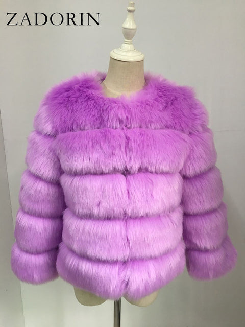 Faux Mink Fur Patchwork Women's Jacket to 3X