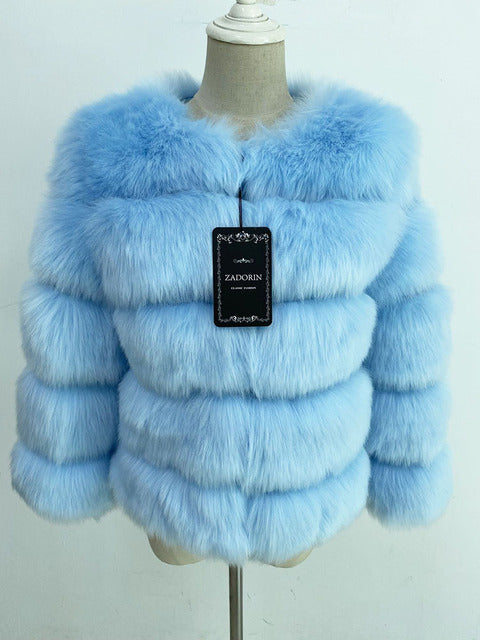 Faux Mink Fur Patchwork Women's Jacket to 3X