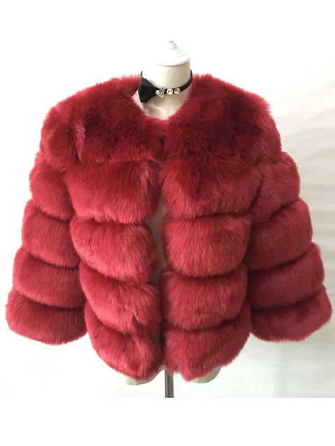 Faux Mink Fur Patchwork Women's Jacket to 3X