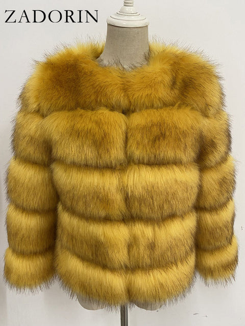 Faux Mink Fur Patchwork Women's Jacket to 3X