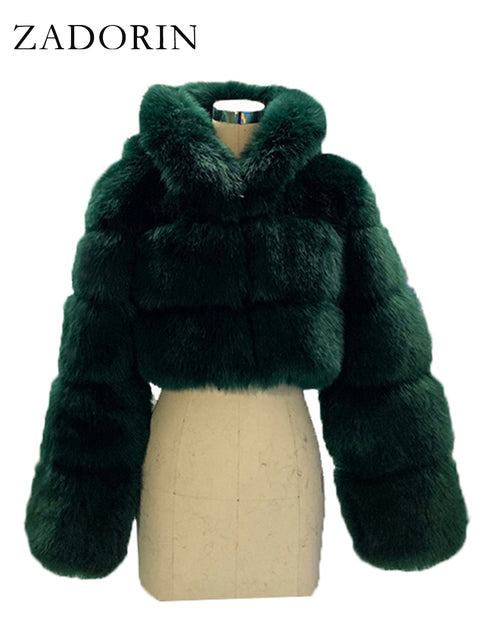 Hooded Ladies Faux Fur Cropped Jacket