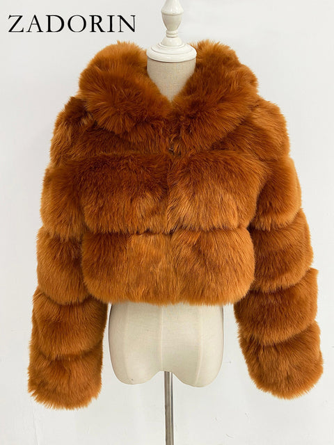 Hooded Ladies Faux Fur Cropped Jacket